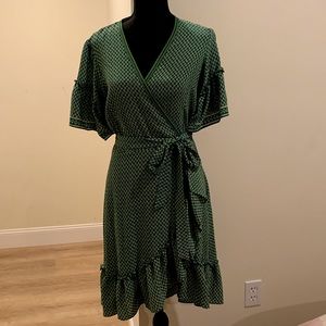 Max Stufdui size small green and yellow print boho dress wrap style.